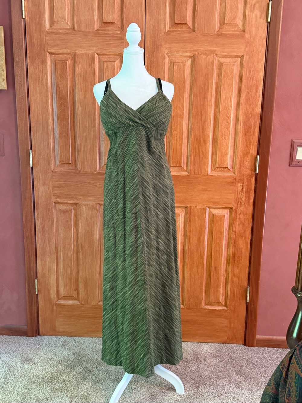 Old Navy Olive Green Striped V‑Neck Maxi Dress